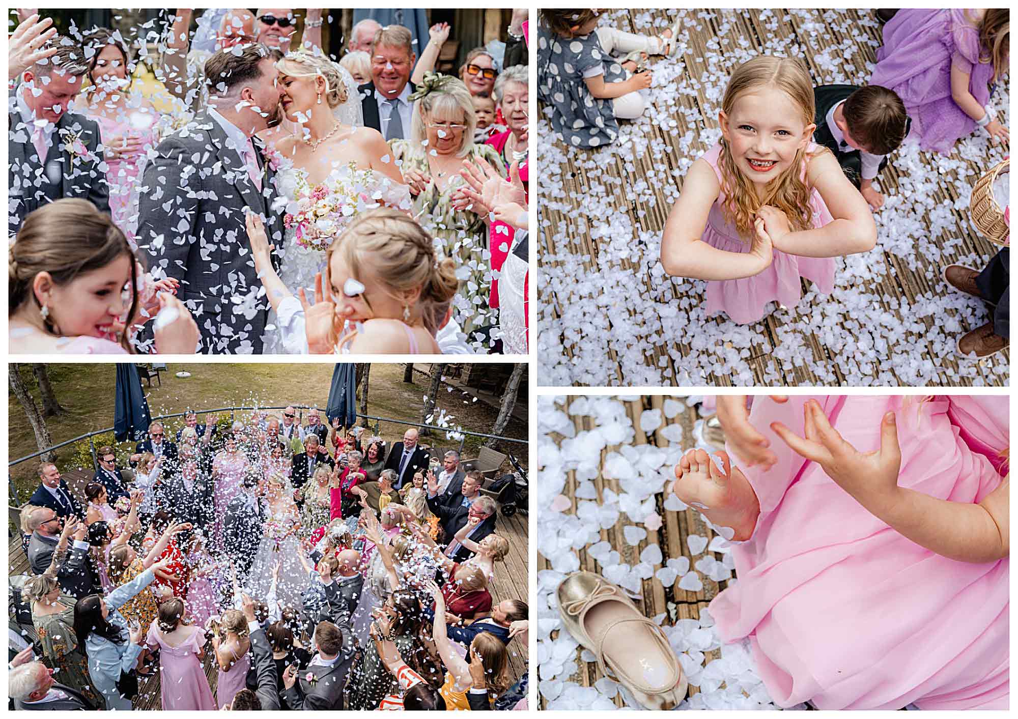 Bride and groom showered with confetti at Chevin Country Park Hotel & Spa.