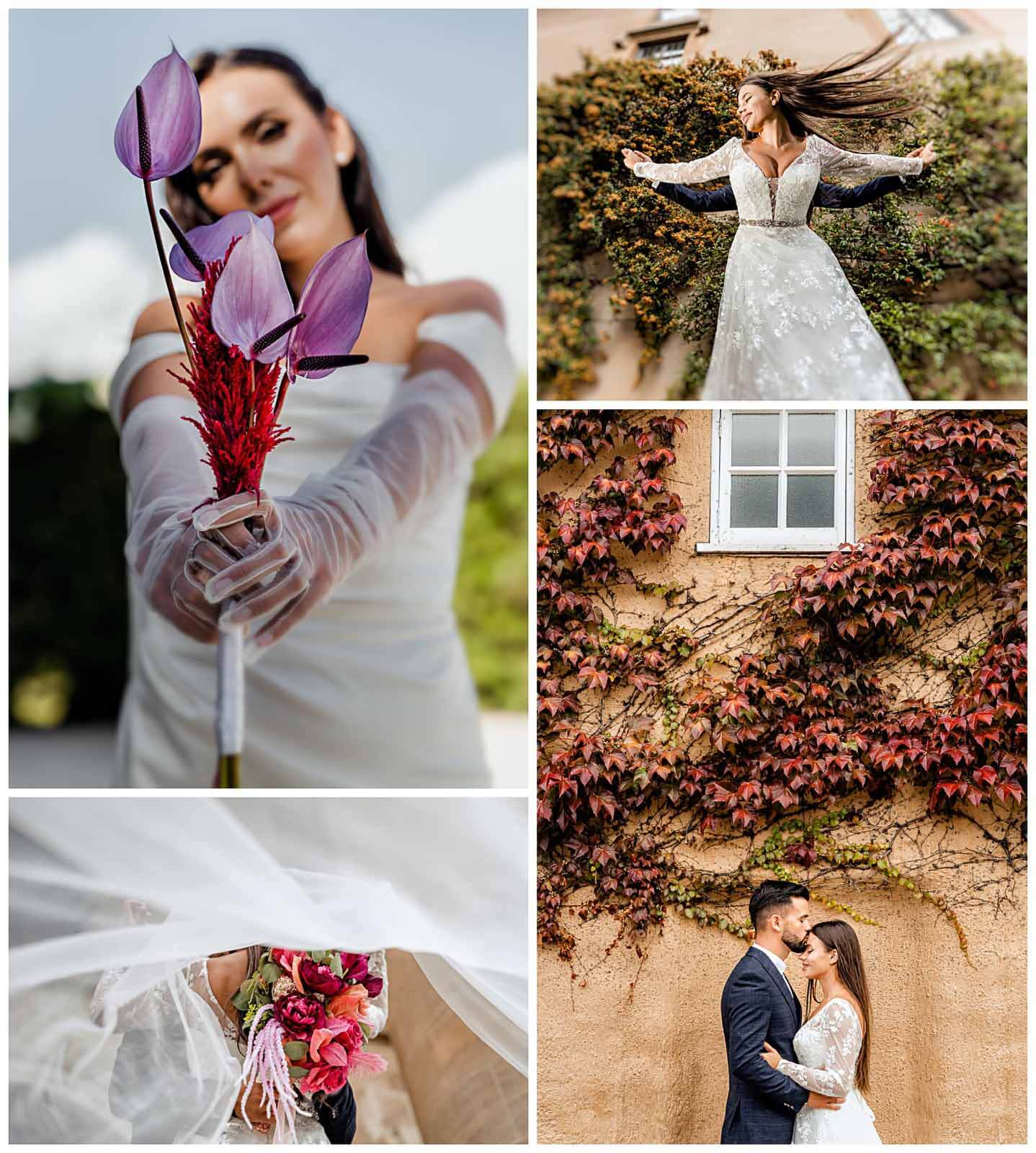 Sculptural wedding florals with anthuriums, moss and organic textures