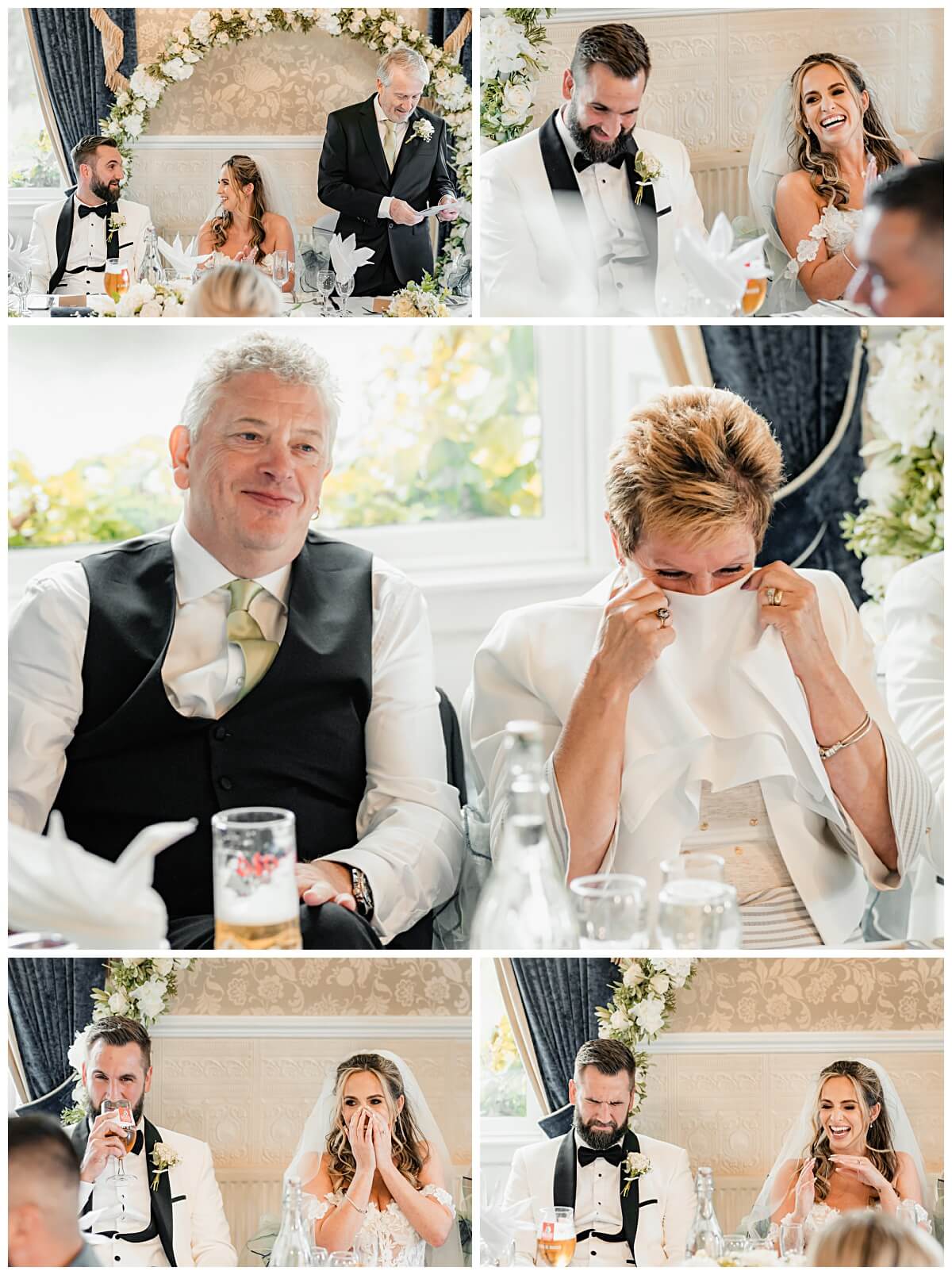 Emotional wedding speeches and guest reactions during reception