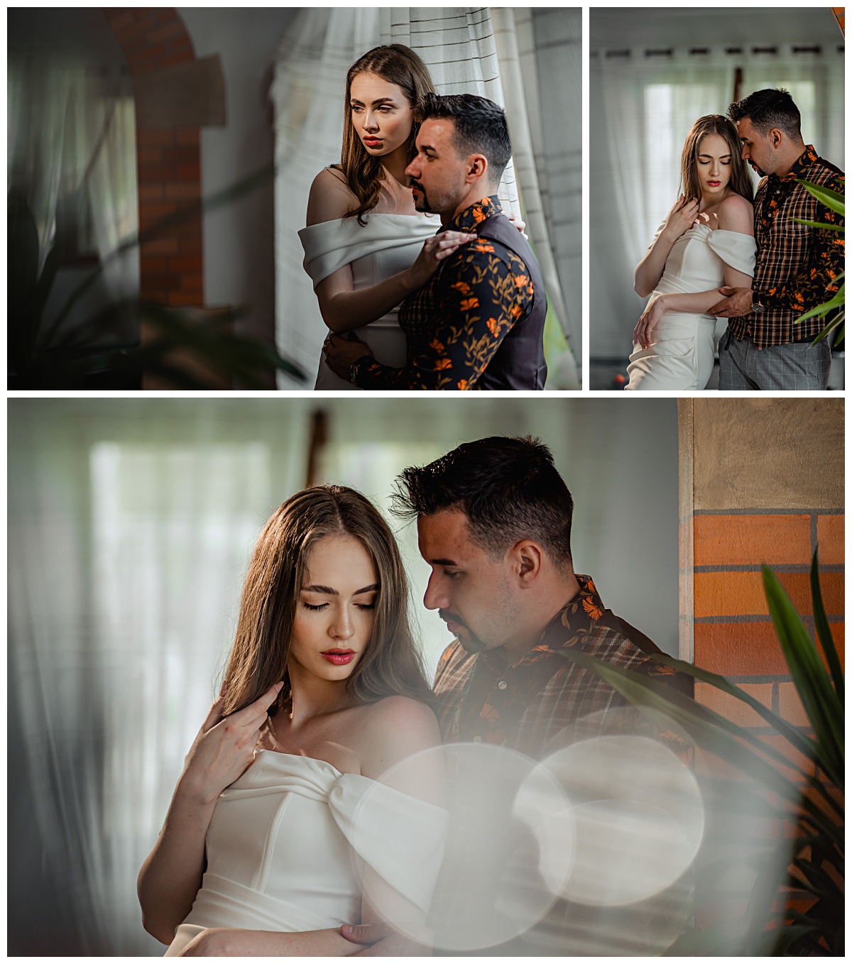 editorial wedding photography couple portrait with soft window light