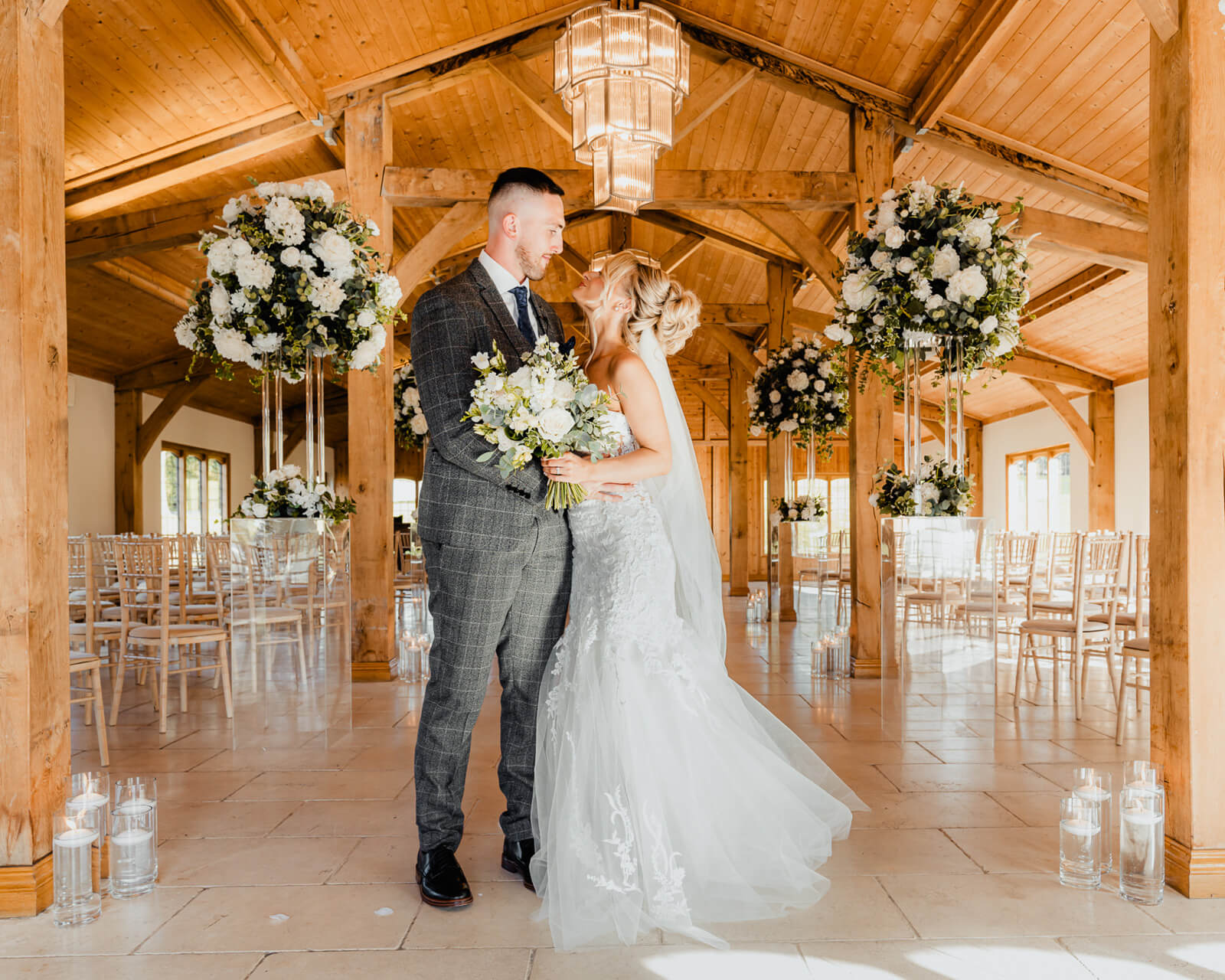 Bride and groom portrait at Elegant Wedding at Colshaw Hall Country Estate with floral ceremony setup