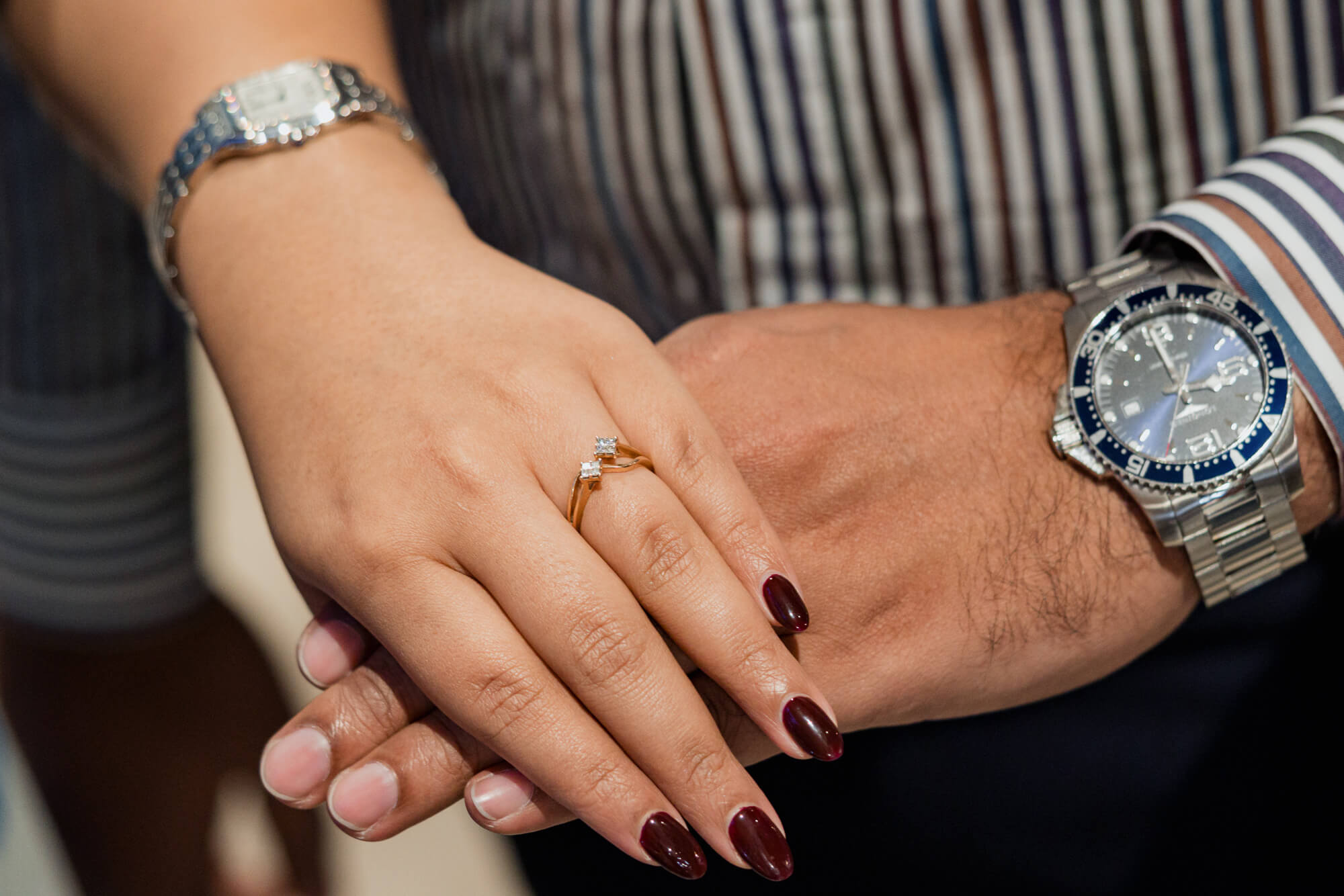 Close-up of an engagement ring during a Leeds pre-wedding photoshoot.